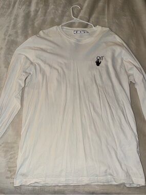 Off-White Men's Long Sleeve Tee in White with Black Logo